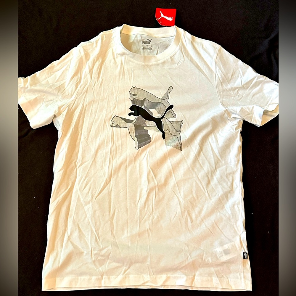 Puma Large White Gray Shirt Graphic Reflective Tee NEVER BEEN WORN, BRAND NEW
